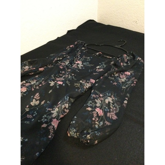 Forever 21 Black Floral Print Puff Sleeve Square Neck Mini Dress Women's Size S - Picture 5 of 7